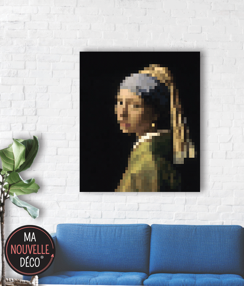 pixel-art la jeune fille à la perle décoration murale