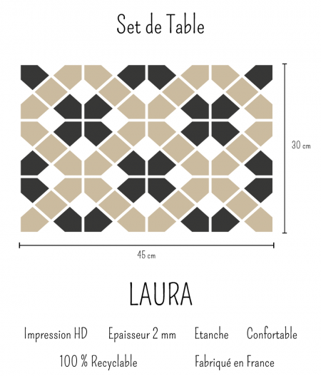 details et dimensions set de table vinyle LAURA